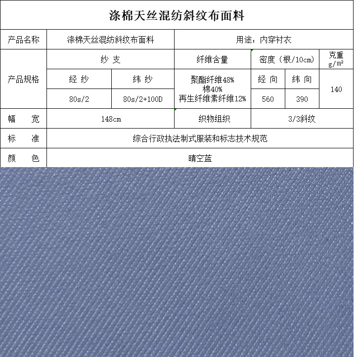 滌棉天絲混紡斜紋布面料