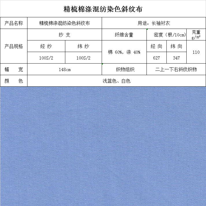 精梳棉滌混紡染色斜紋布